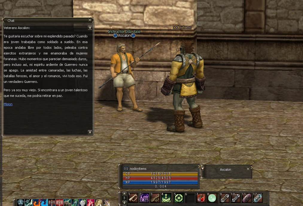 Diálogo de Ascalon ofreciendo la misión de segundo cambio de clase